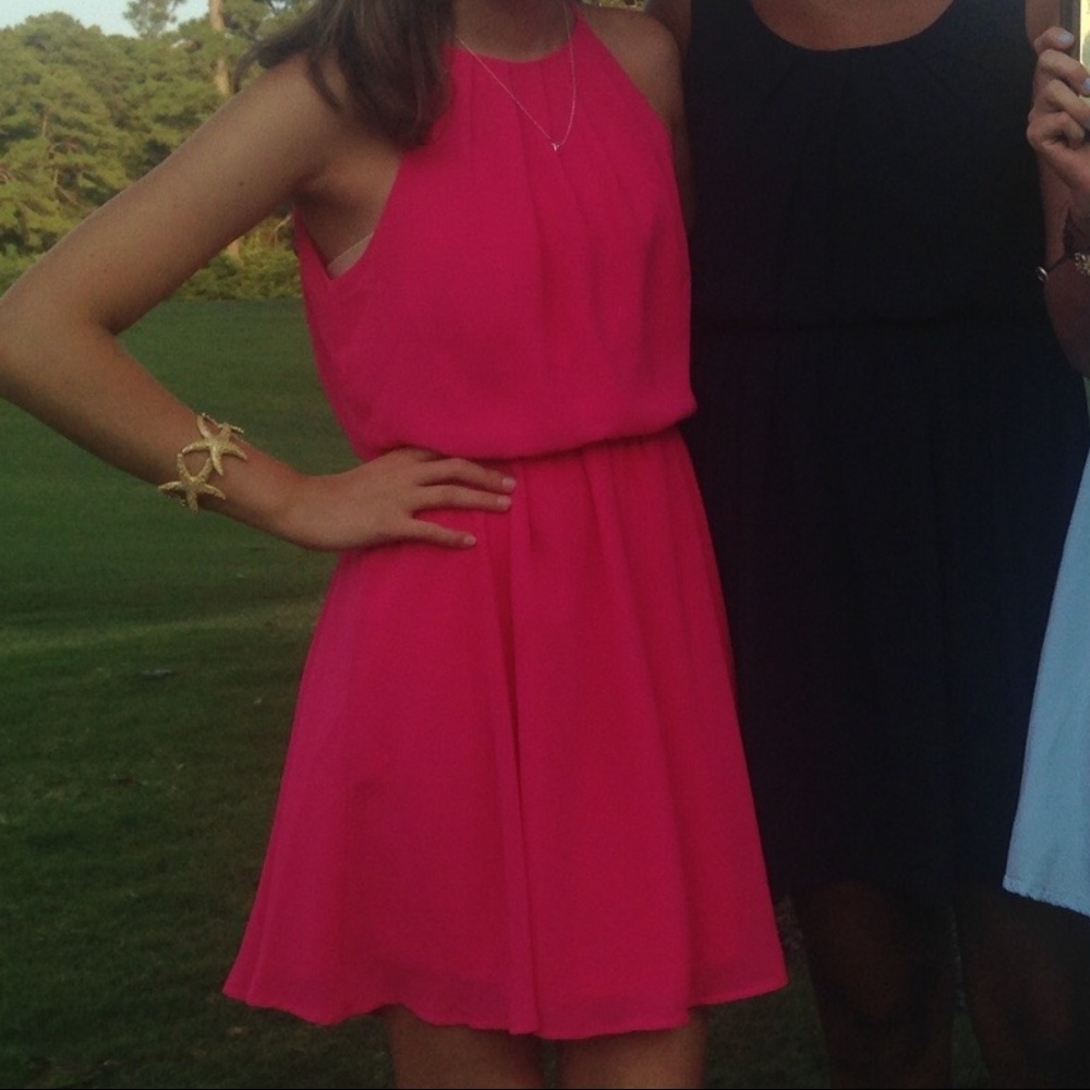 LUSH Hot Pink Chiffon Skater Dress